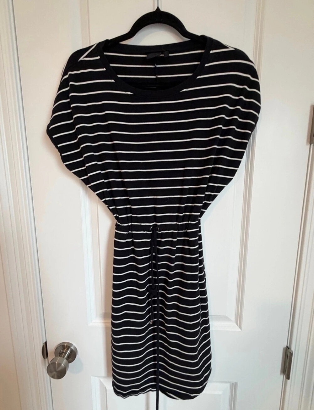 Rafaella black and white striped drawstring dress size small